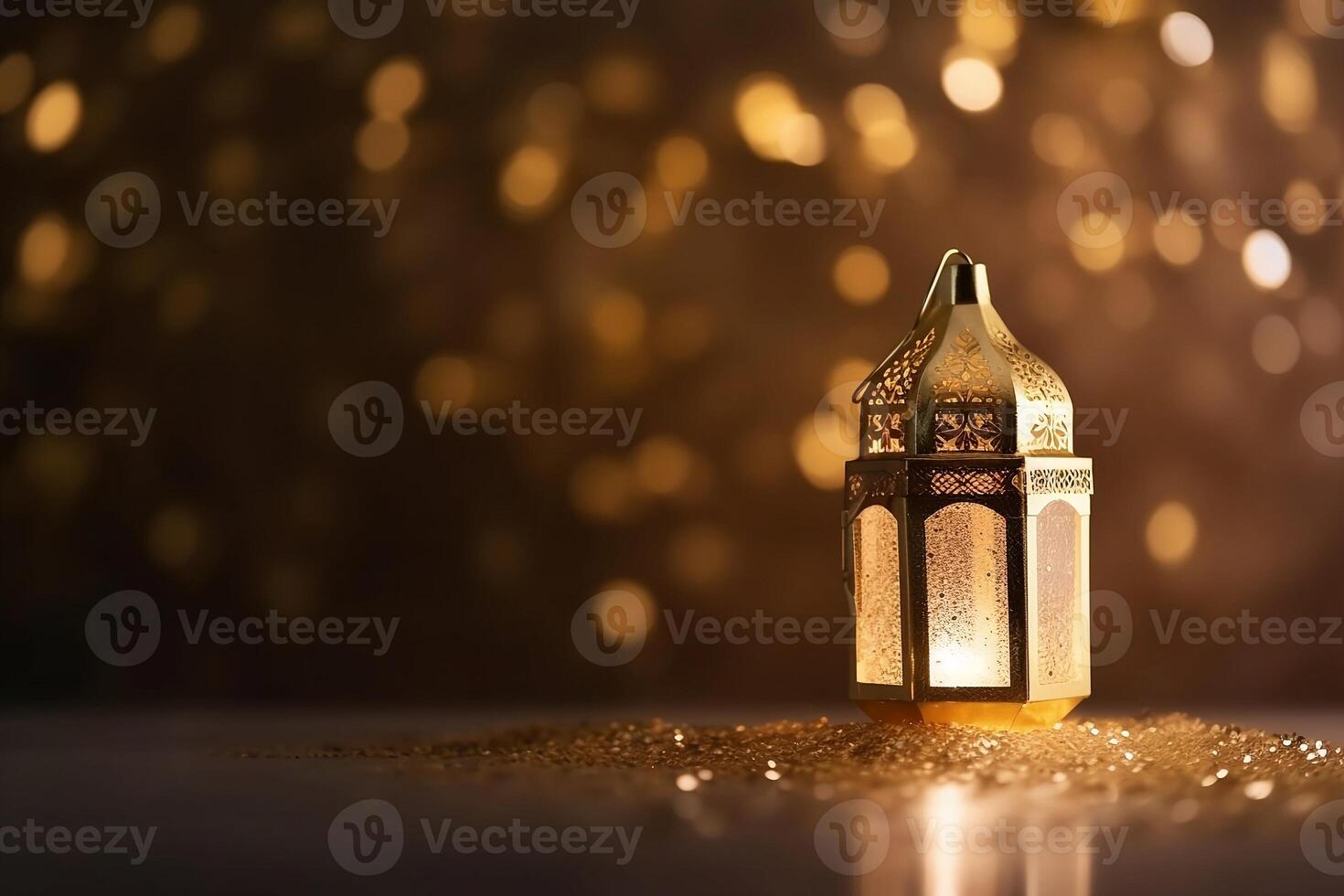 Ramadan kareem nuit lanterne. latern avec brouiller éclat Contexte. génératif ai photo