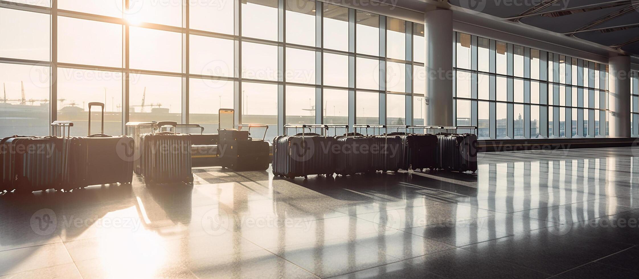 Voyage les valises à le aéroport dans le Départ zone de passagers. génératif ai photo