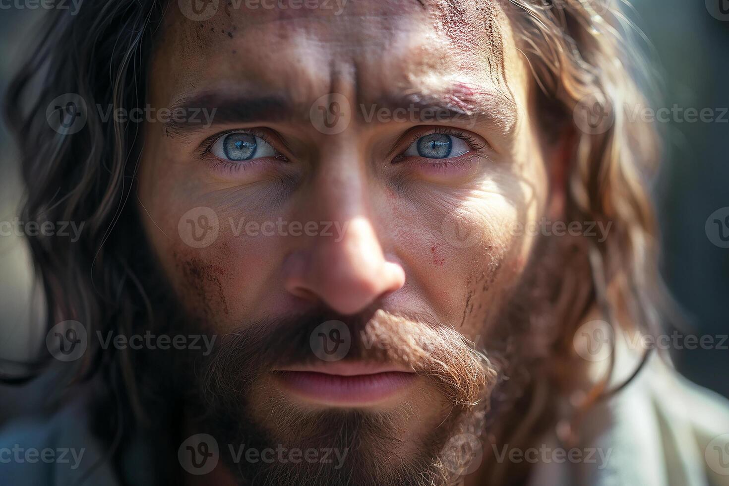 Jésus Christ, une portrait de une fort, courageux homme. génératif ai photo