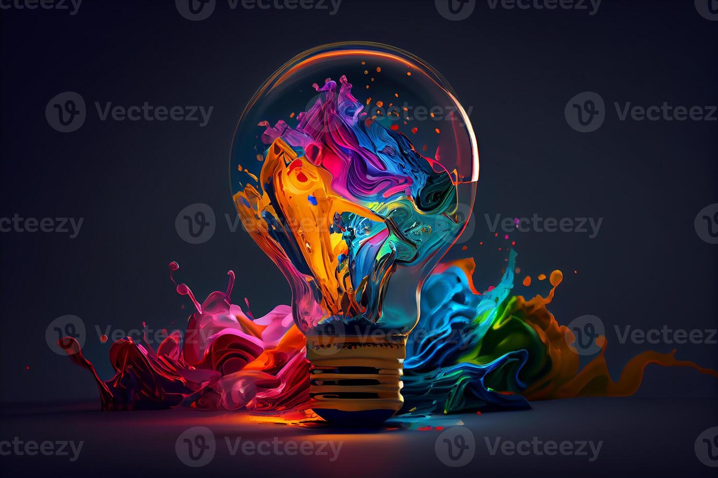 une lumière ampoule avec coups de peindre dans néon couleurs. une Créatif concept pour la créativité. génératif ai photo