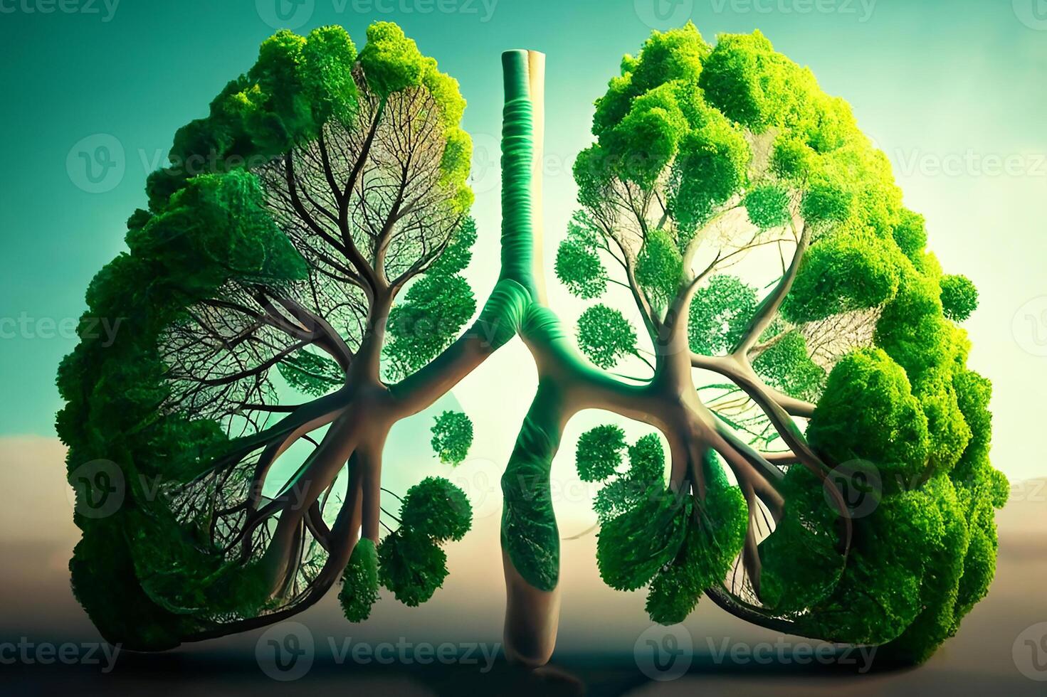 le vert poumons de le planète. Humain poumons dans le forme de des arbres. génératif ai photo