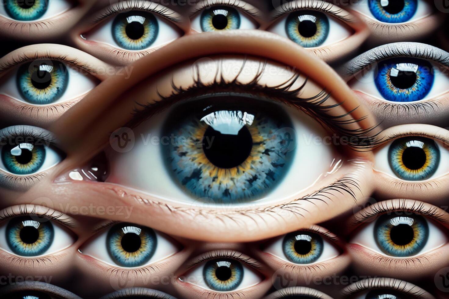 yeux, beaucoup gros et petit yeux. Contexte de le yeux. génératif ai photo