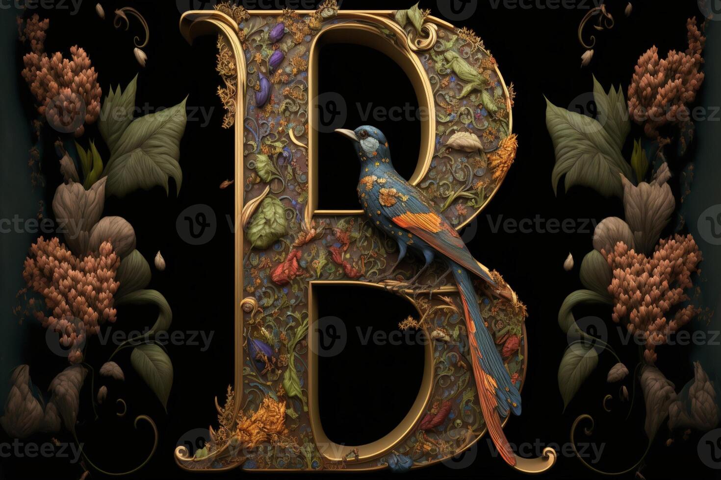 le lettre une comme un illuminé lettre en utilisant divers oiseau. génératif ai photo