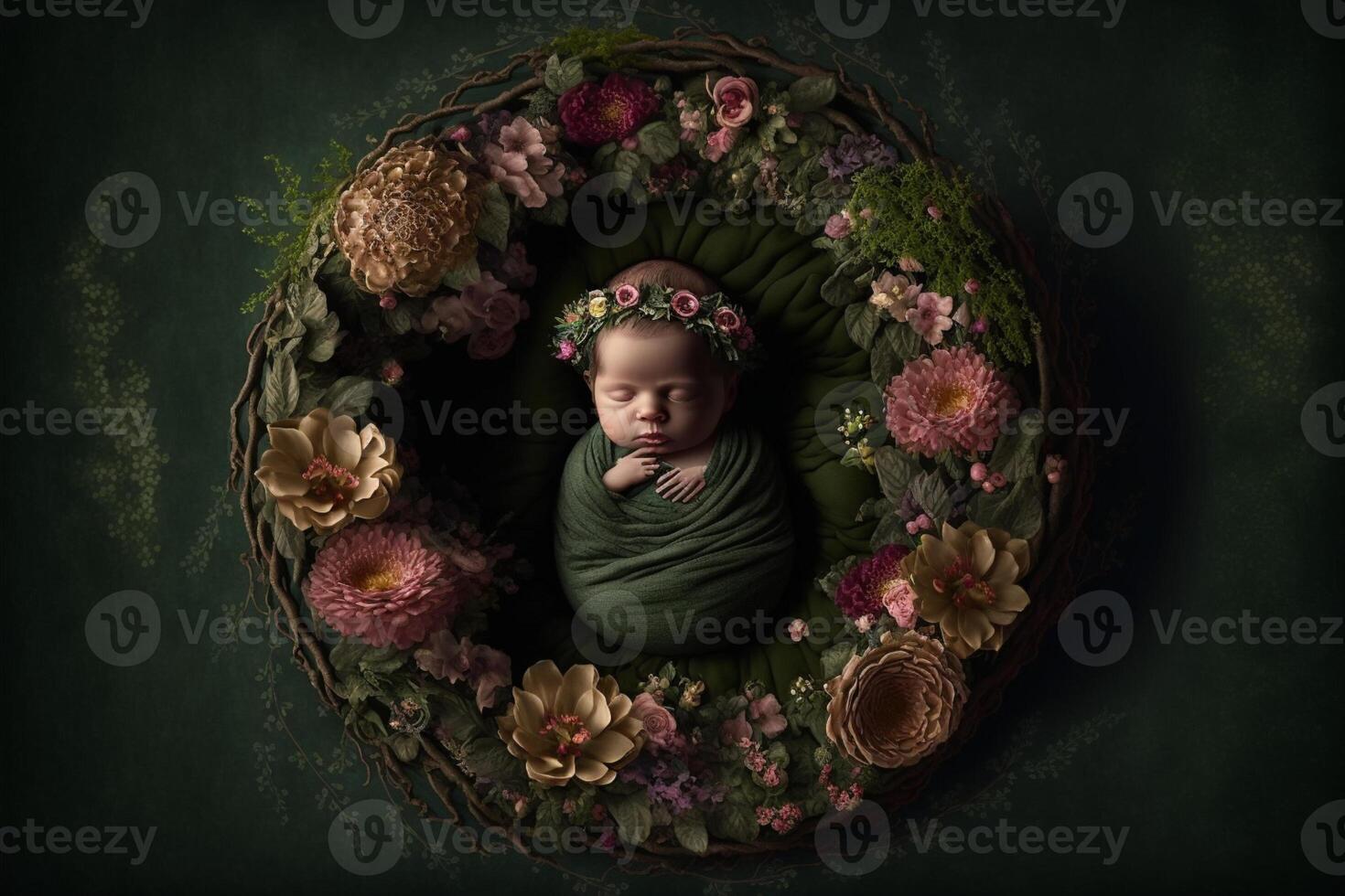 bébé numérique Contexte avec fleurs. génératif ai photo