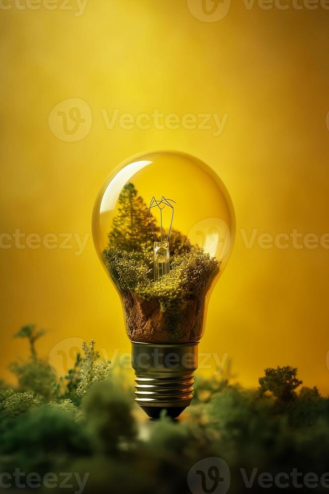 Terre journée bannière illustration. lumière ampoule vert écologie concept. photo