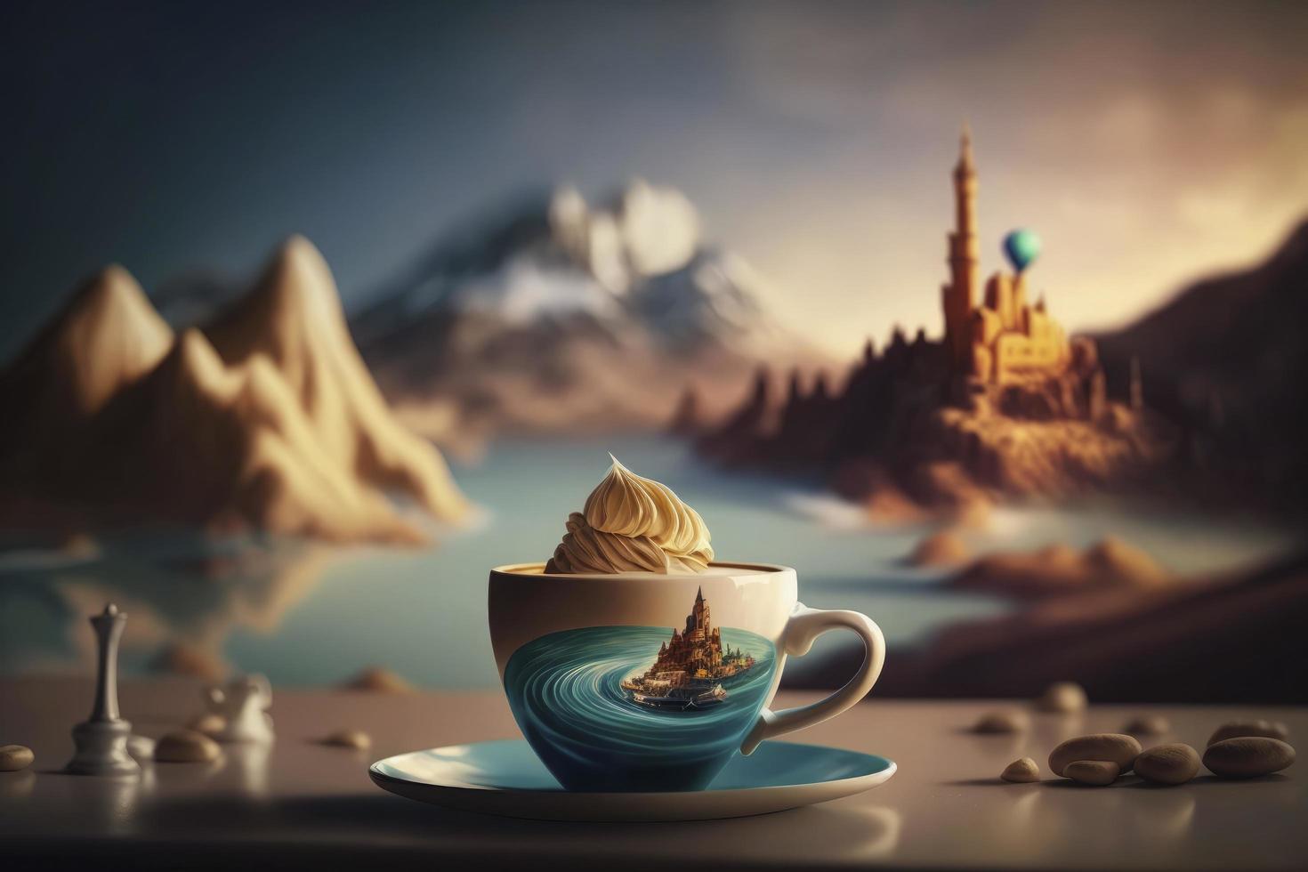 une cinématique coup de de Disney thé tasse dans Paris, illustration avec cinématique éclairage, prix gagnant illustration , produire ai photo