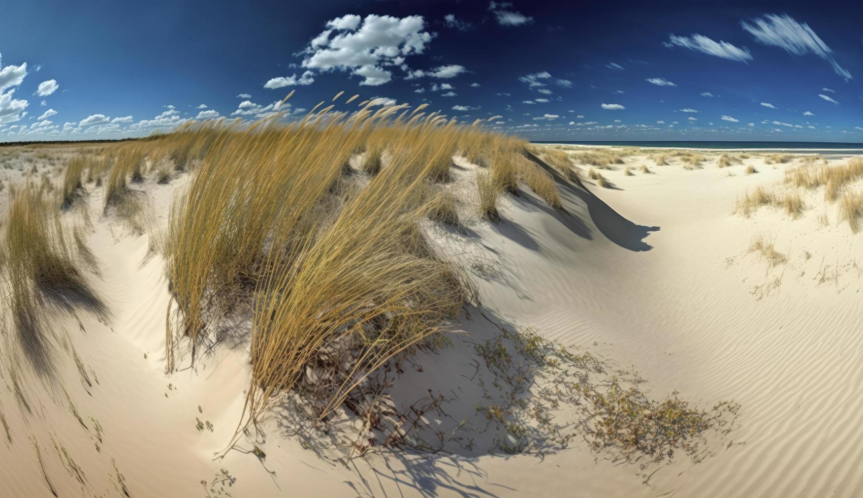 le sable dunes panorama avec plage herbe, produire ai photo