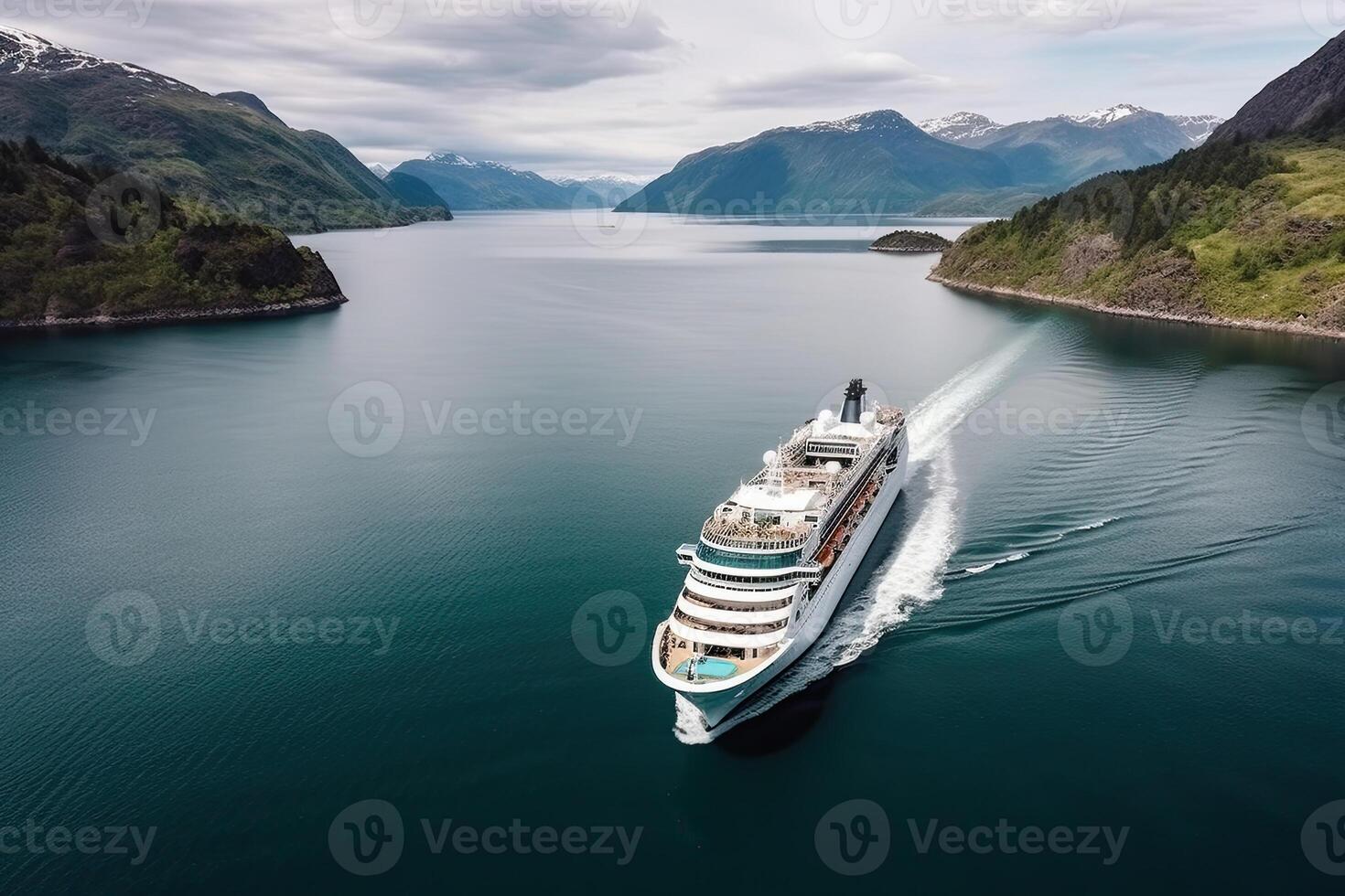 grand croisière navire dans fjords. tourisme vacances et été en voyageant. génératif ai photo