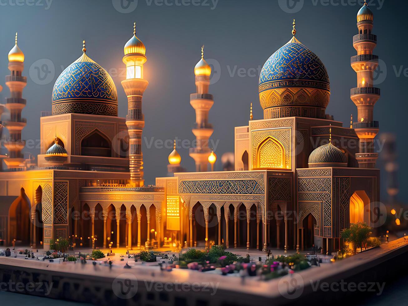 incroyable musulman mosquée avec traditionnel islamique géométrique motifs dans le soir. génératif ai photo