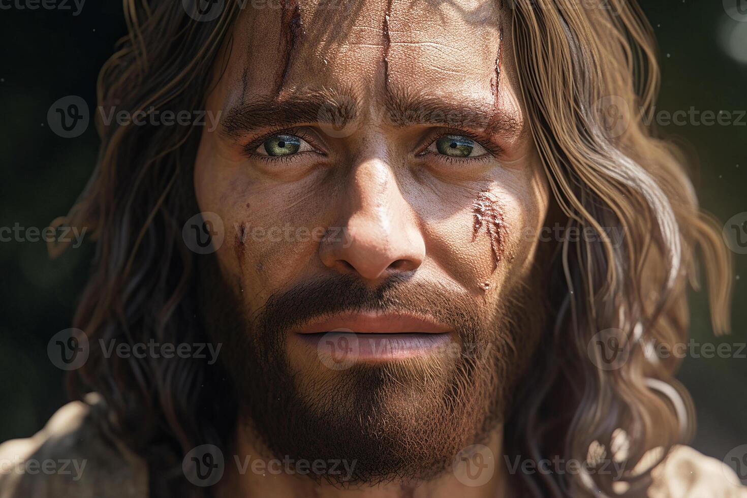 Jésus Christ, une portrait de une fort, courageux homme. génératif ai photo
