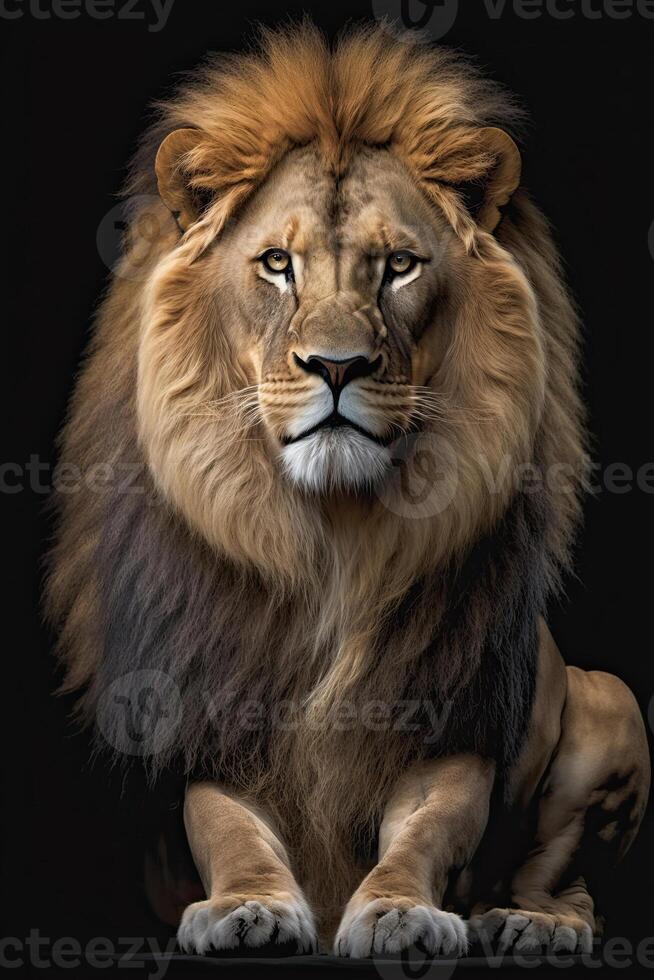 Lion sur foncé Contexte. ai généré illustration photo