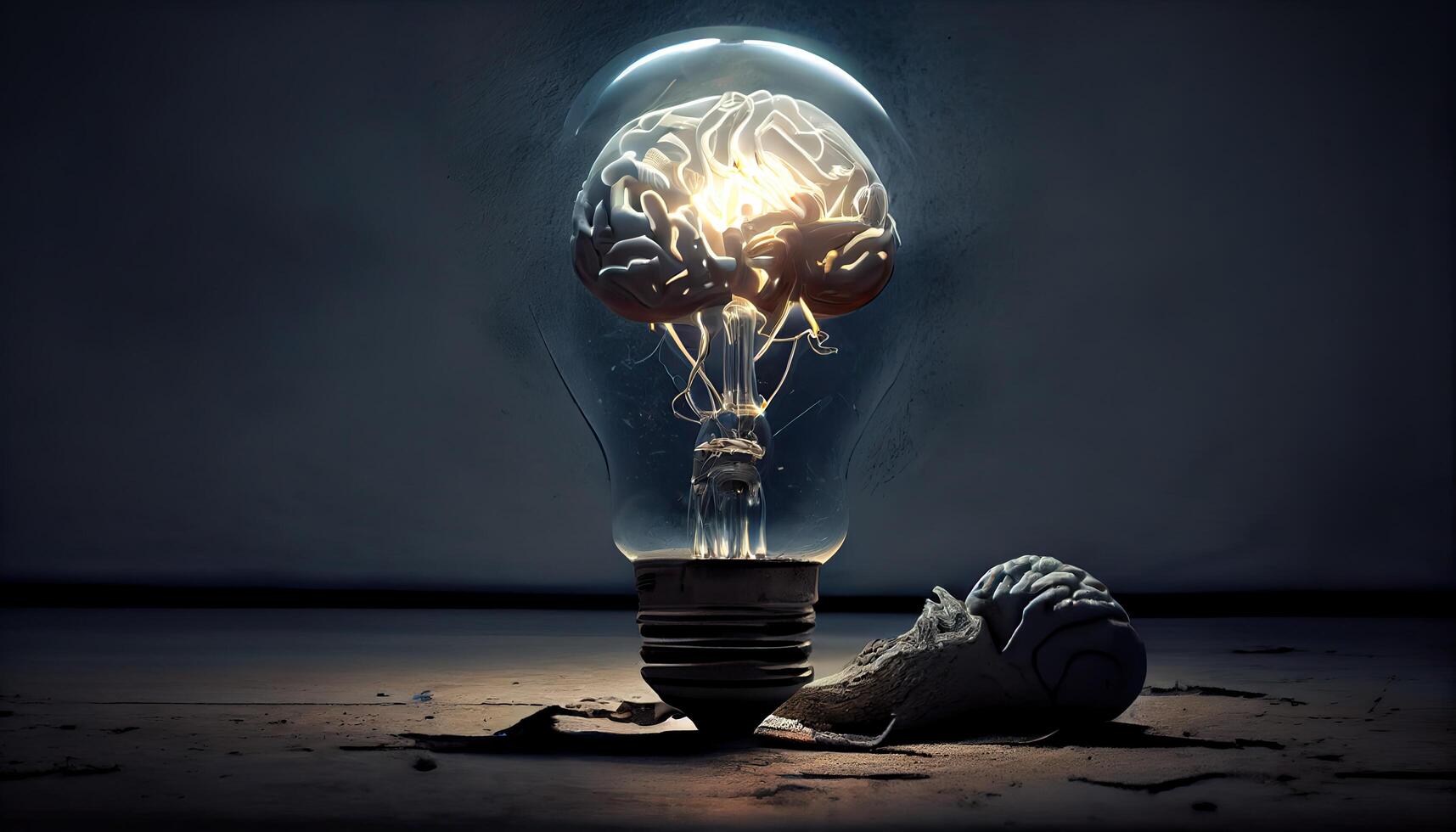 Créatif idée avec cerveau et lumière ampoule génératif ai photo