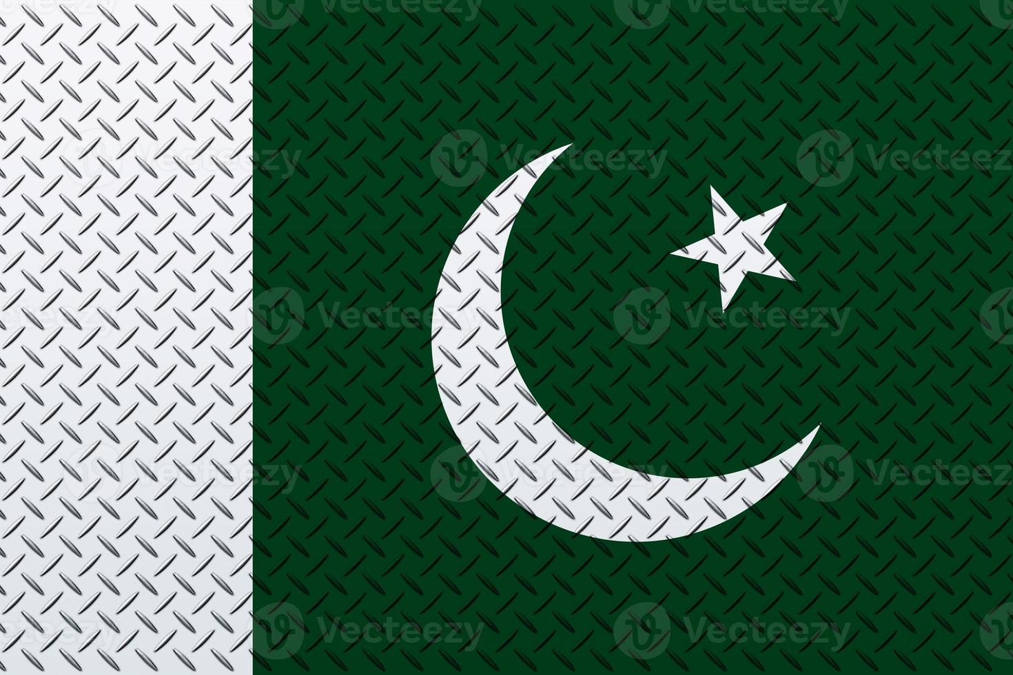 3d drapeau de Pakistan sur une métal mur Contexte. photo