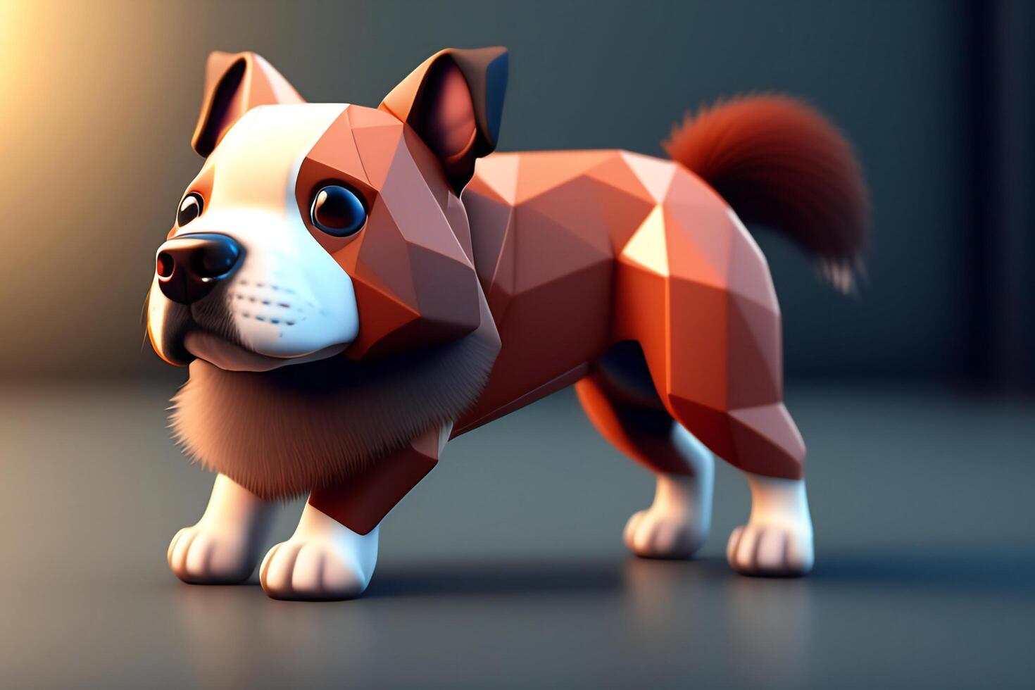 3d le rendu de une mignonne corgi chien dans une faible poly style. ai généré photo