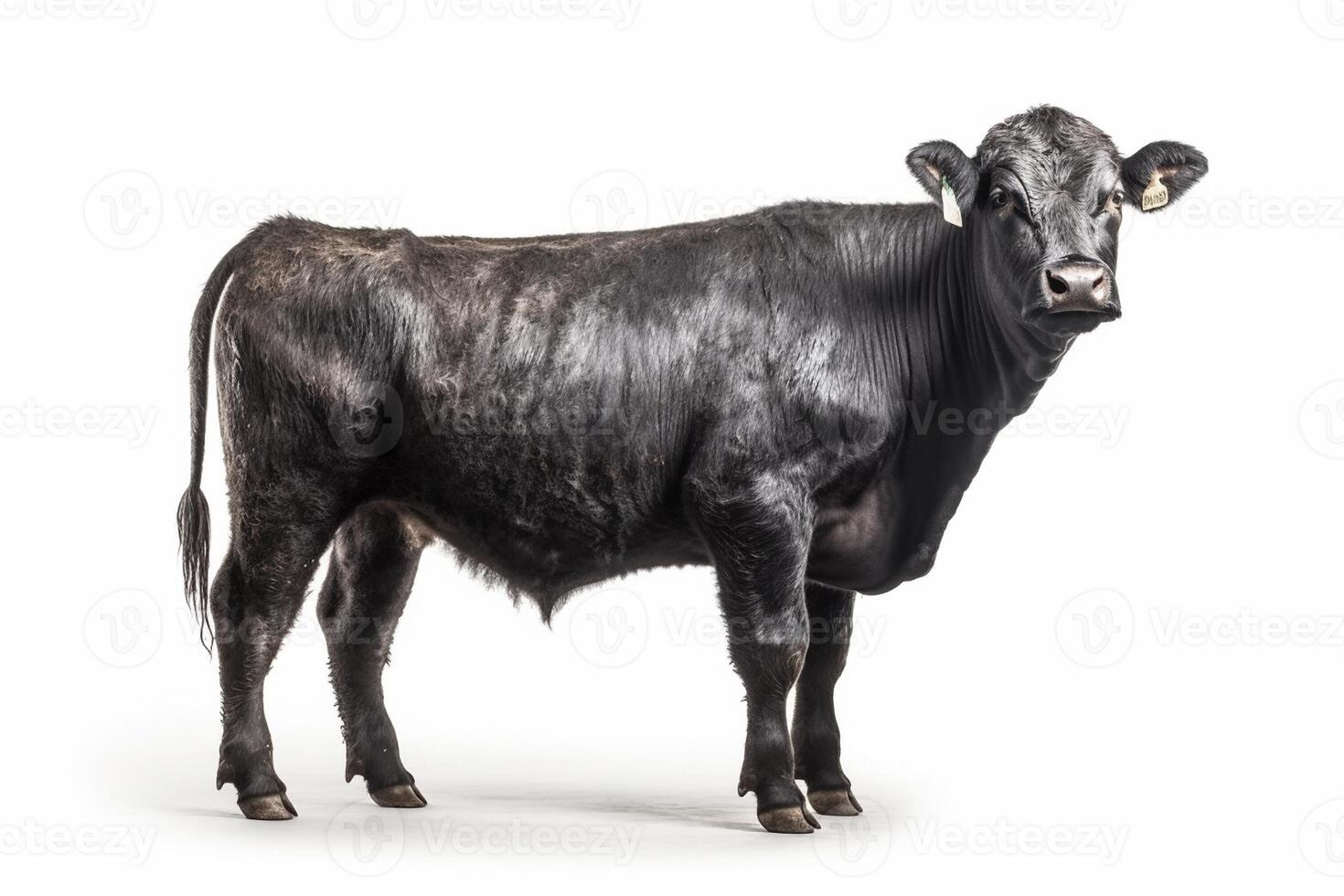 noir angus vache sur blanc arrière-plan, établi avec génératif ai photo