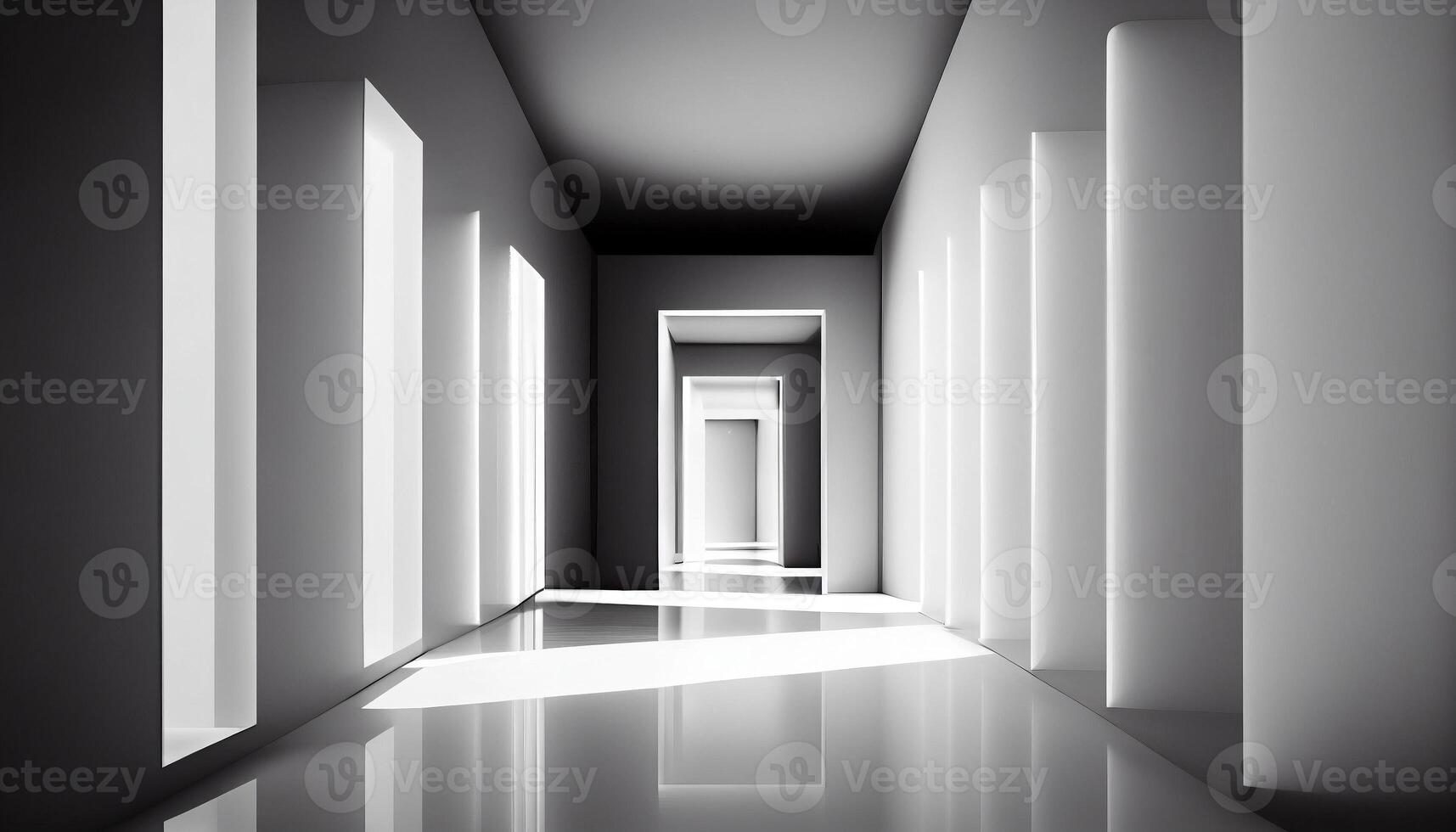 illuminé blanc couloir, établi avec génératif ai photo