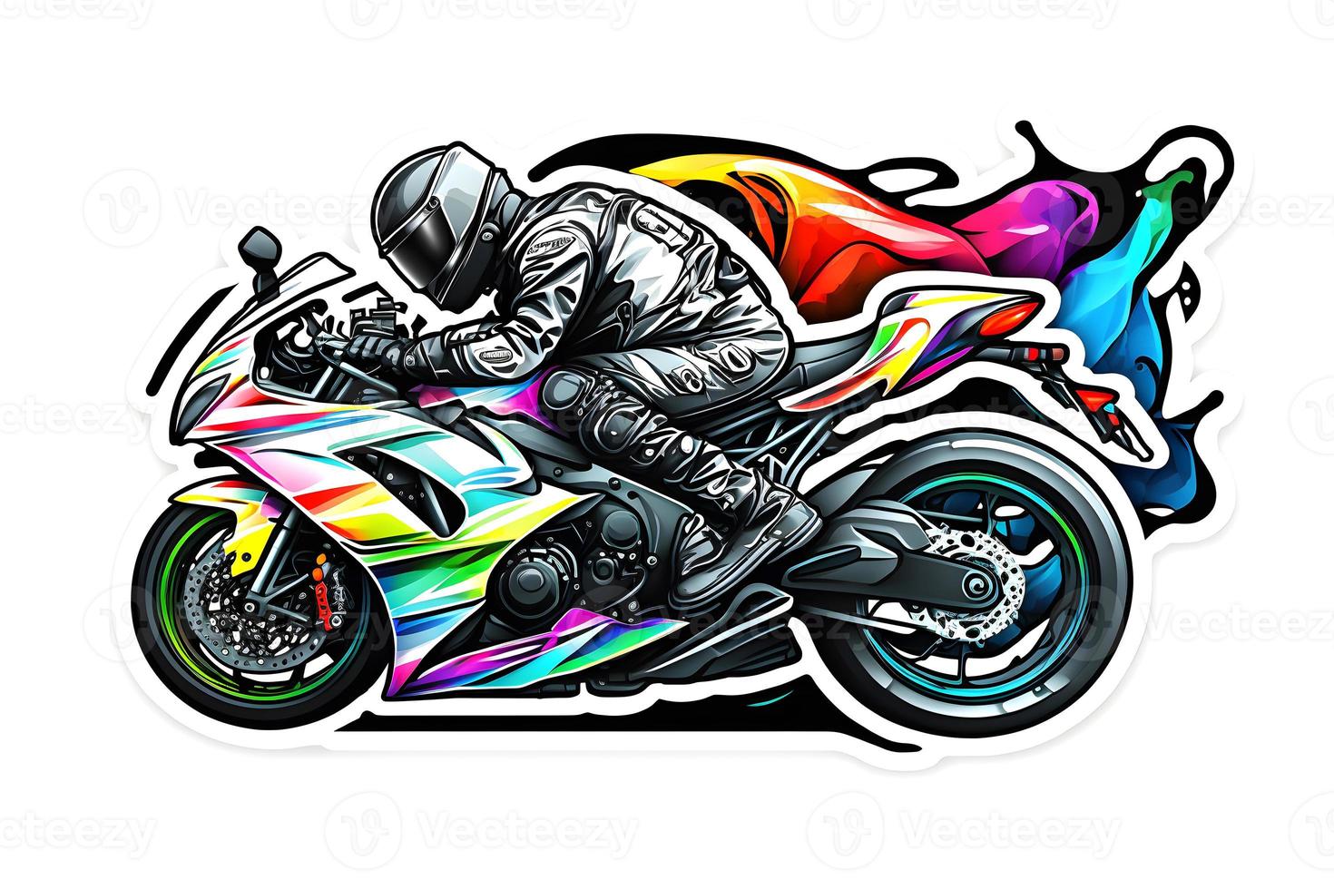 autocollant de motard sur sport moto dans aquarelle style sur blanc Contexte. neural réseau généré art photo