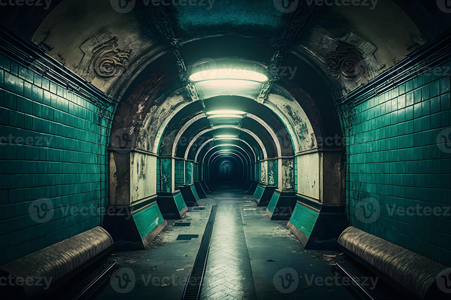 souterrain métro tunnels dans sale obsolète condition. neural réseau généré art photo