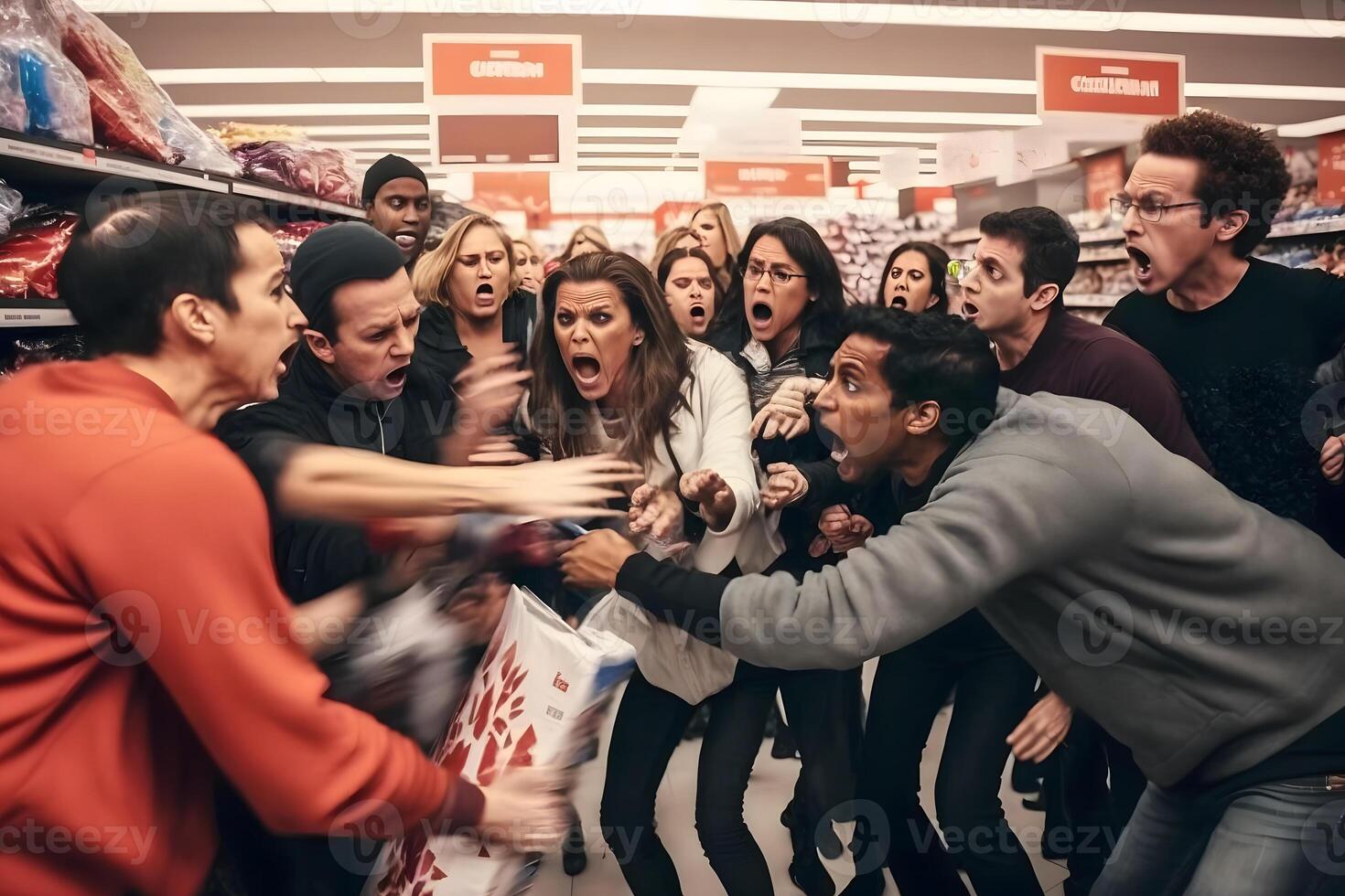 foule de gens sur noir Vendredi combat pour promotionnel marchandises. neural réseau ai généré photo