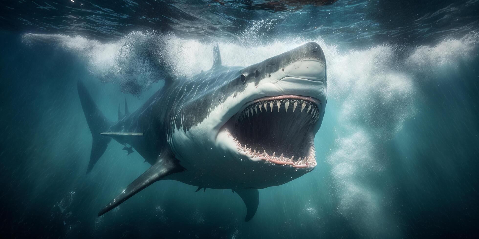 le requin est attaquer dans sous-marin avec ai généré. photo