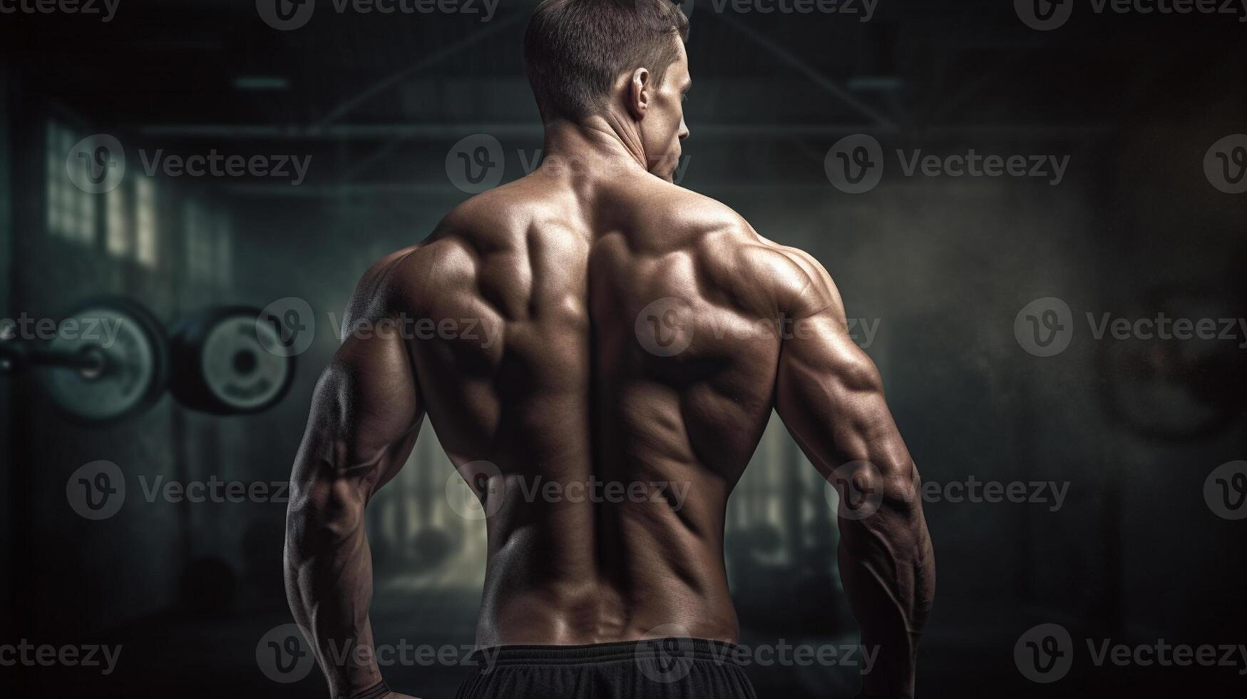 ai génératif fort athlétique Hommes pompage en haut muscles faire des exercices la musculation concept musclé bodybuilder Hommes Faire des exercices dans Gym nu photo