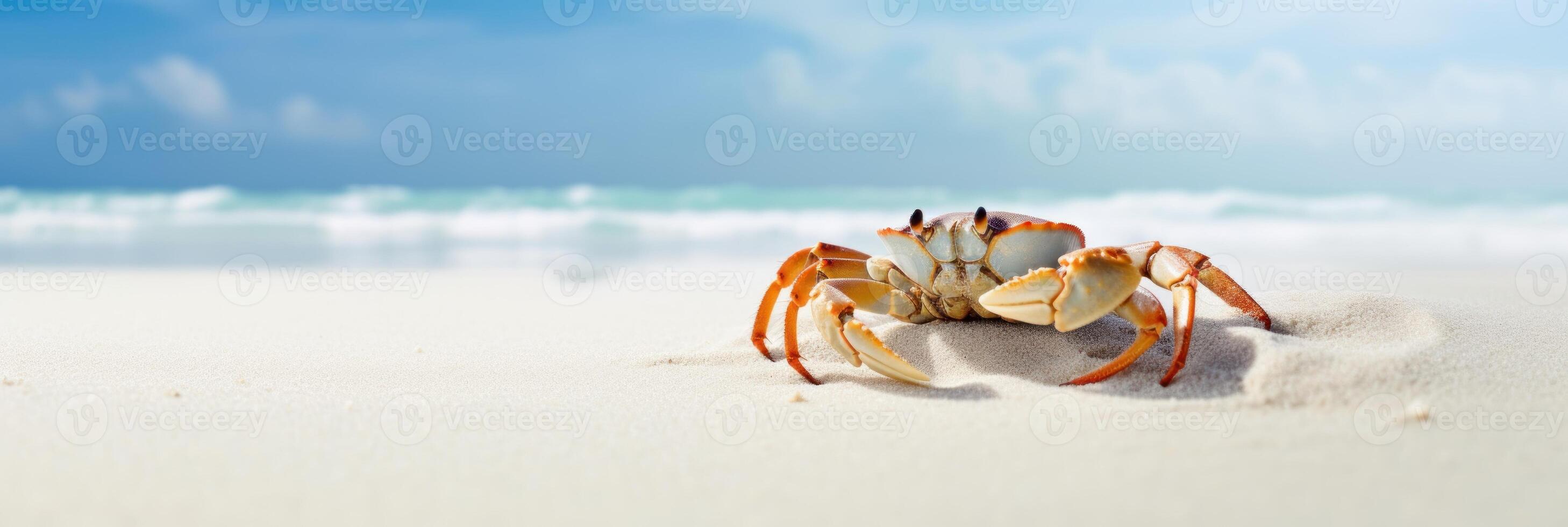 Crabe mer Marin sur tropical mer et sablonneux plage bleu ciel Contexte. génératif ai photo