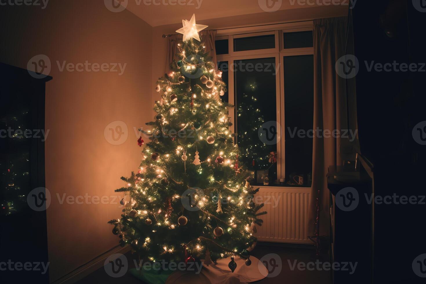 Noël arbre. Noël veille. ai généré photo