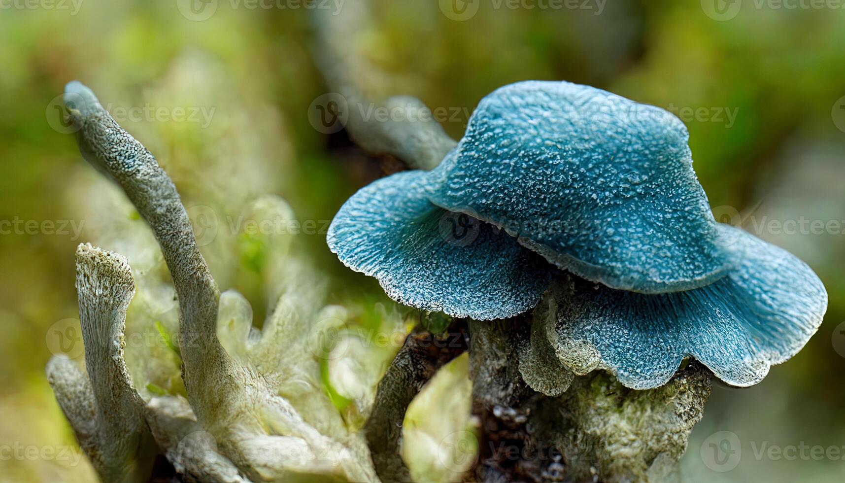 fermer de hirsute crinière champignons dans une champ couvert dans le herbe. génératif ai photo