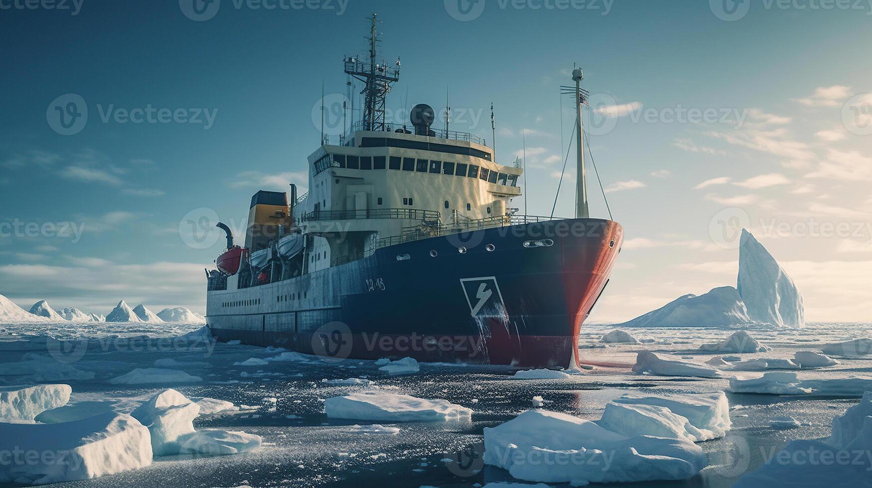 brise-glace navire dans le arcique à nuit , généré ai image photo