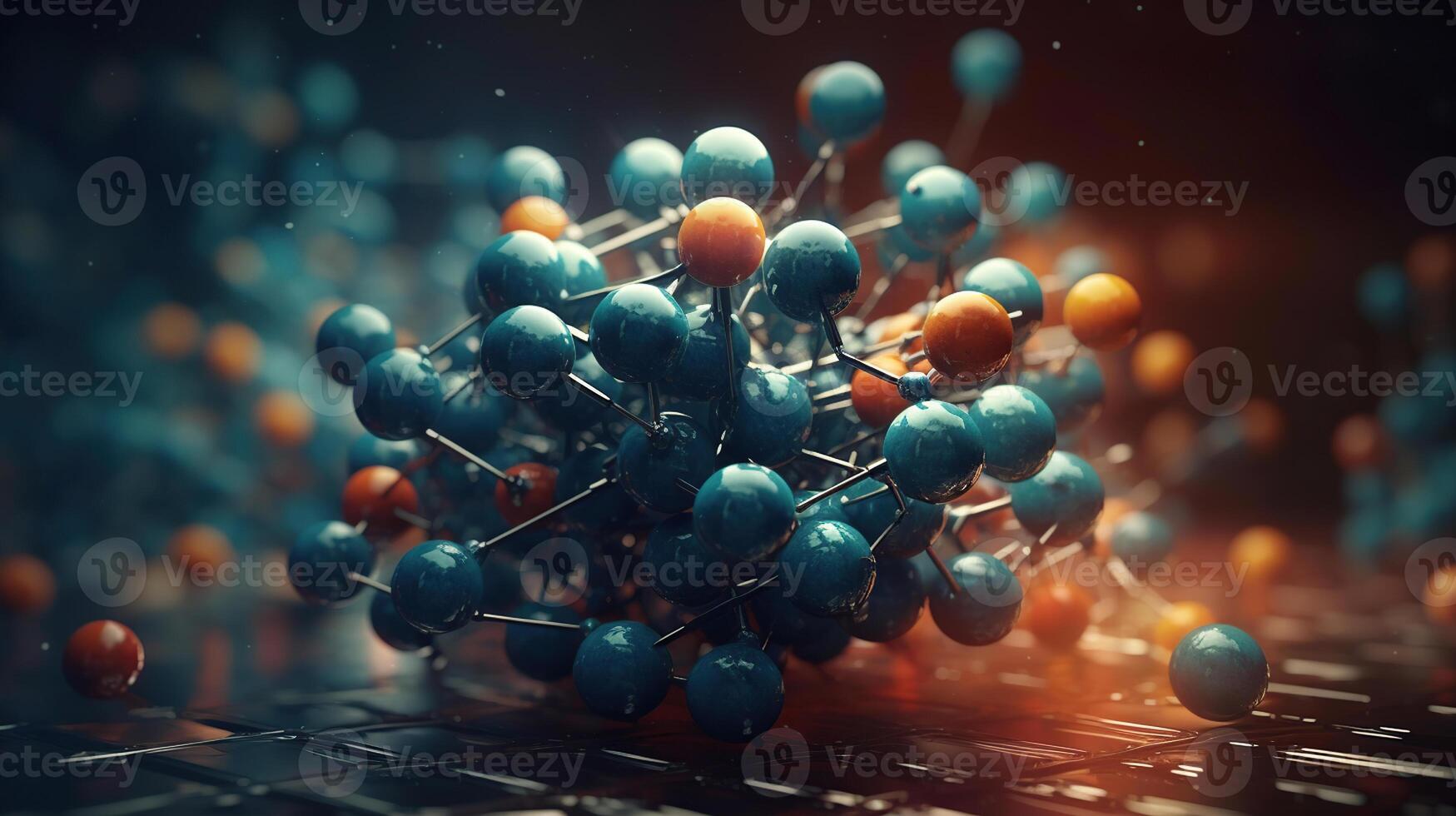 science Contexte avec molécule ou atome, généré ai image photo
