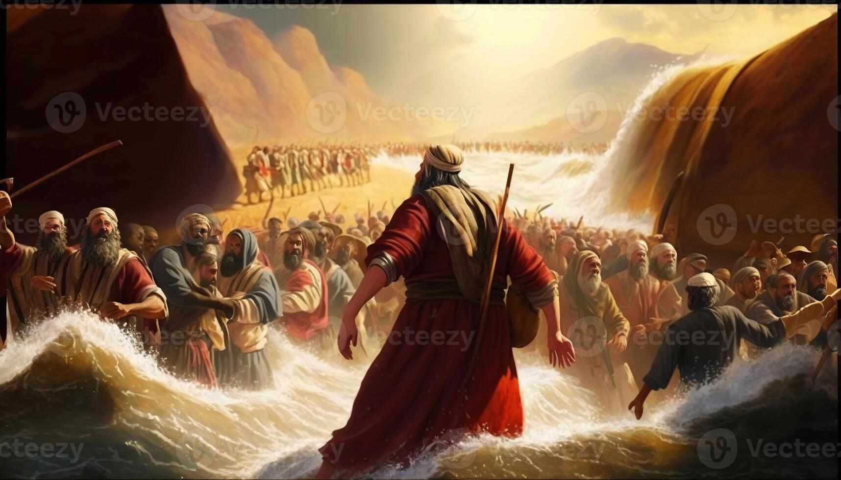 Moïse traversée le rouge mer, ai généré image photo