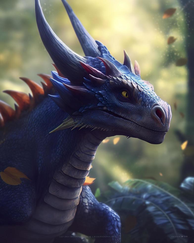 Beau anime dragon dans amazone forêt tropicale, dnd personnage, Contexte se concentrer, fantaisie, la magie, réaliste texturé peau, générer ai photo