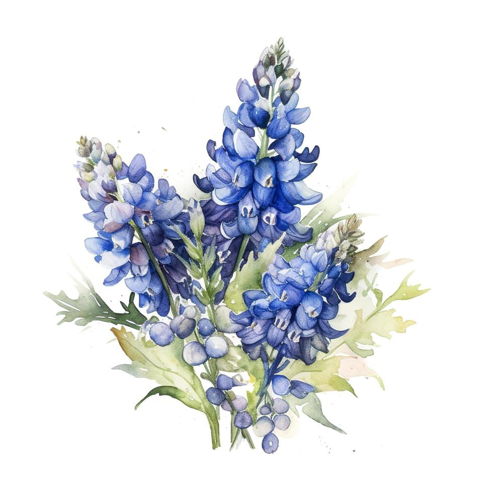 bouquet de bonnets bleus aquarelle avec Vide blanc arrière-plan, générer ai photo