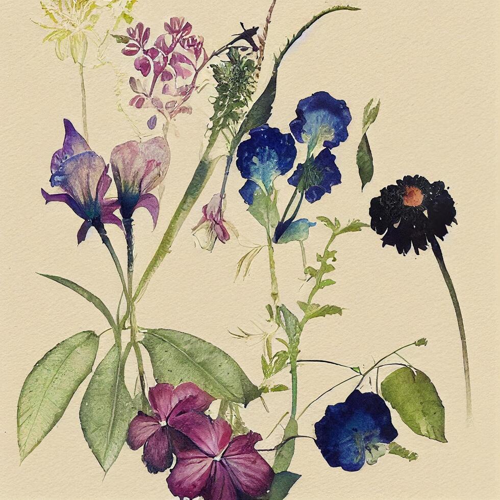 aquarelle La peinture de une variété de fleurs. génératif ai. photo