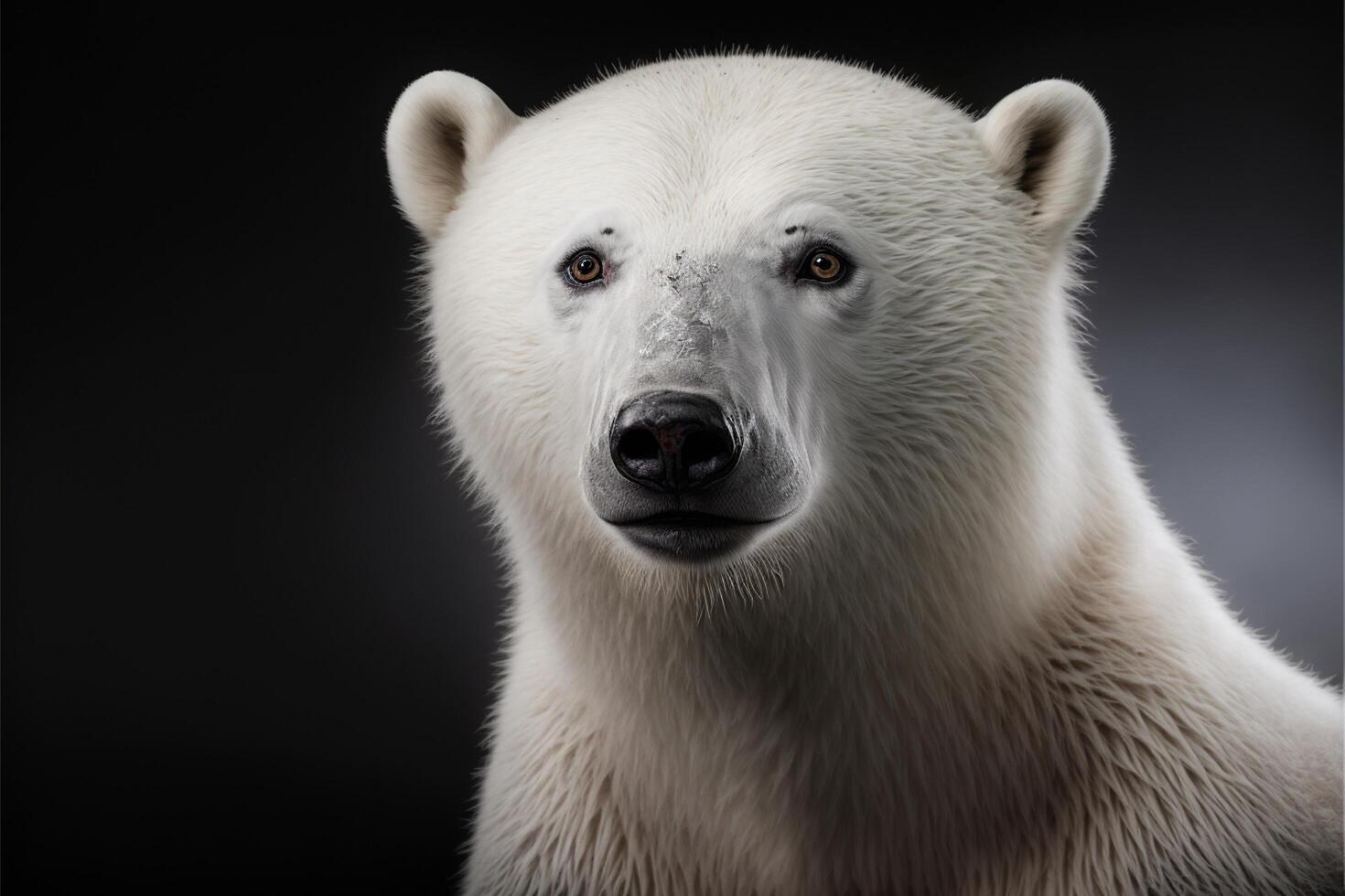 proche en haut de une polaire ours sur une noir Contexte. génératif ai. photo