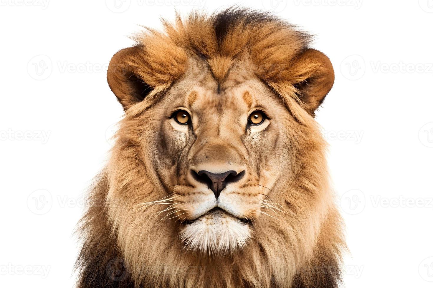 Lion de face vue isolé sur blanc Contexte photo