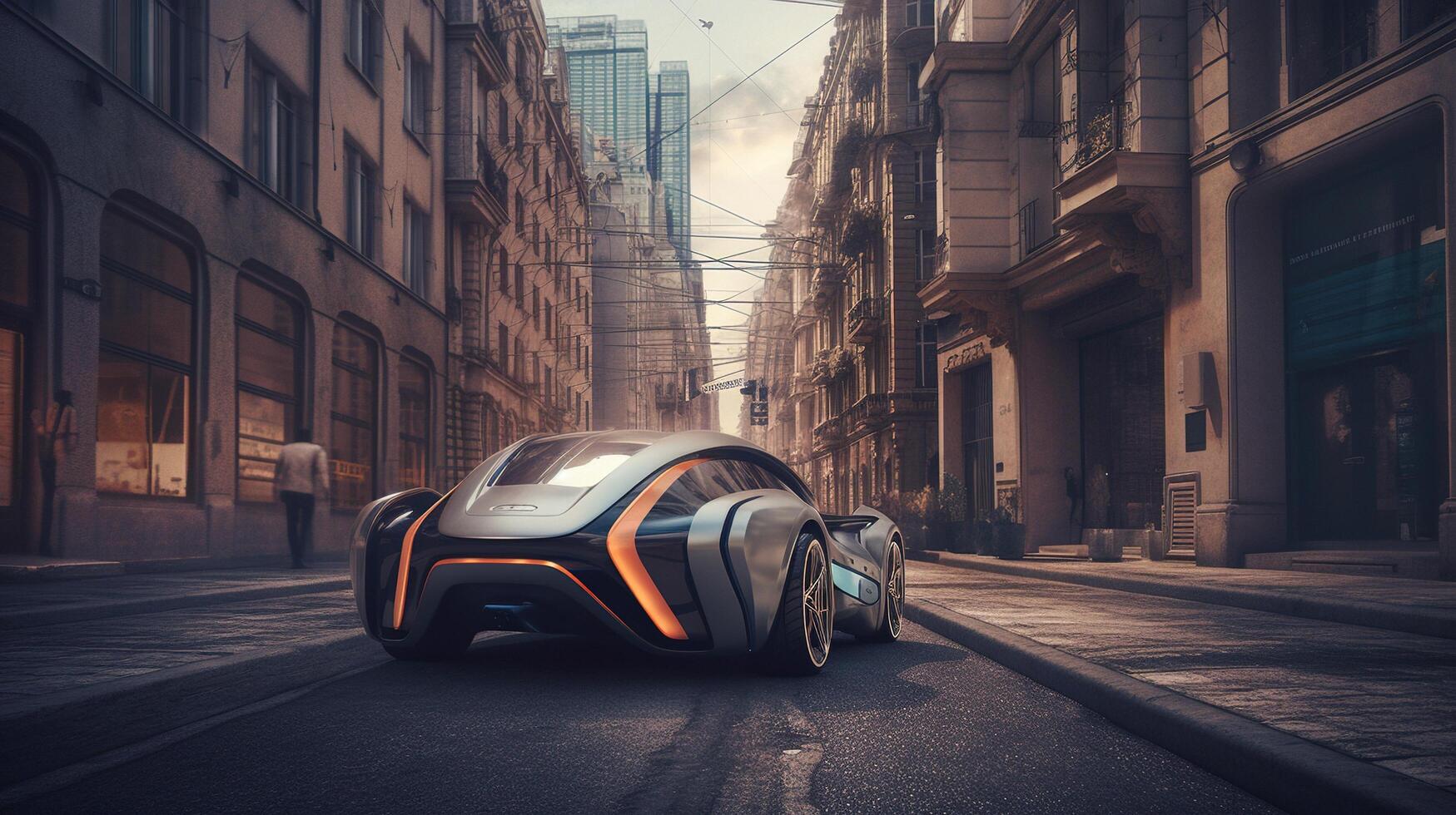 futuriste voiture sur le route ai généré photo