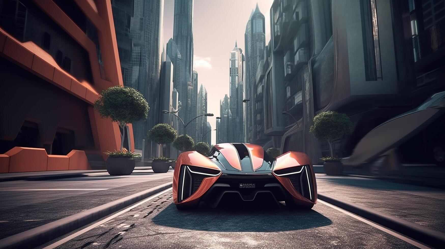 futuriste voiture sur le route ai généré photo