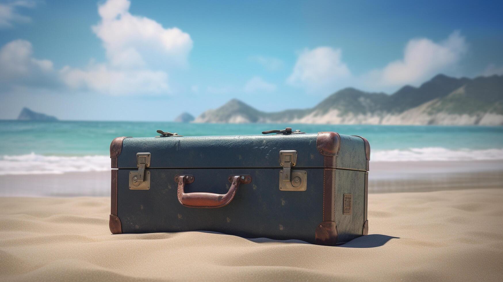 Voyage valise sur le plage ai généré photo