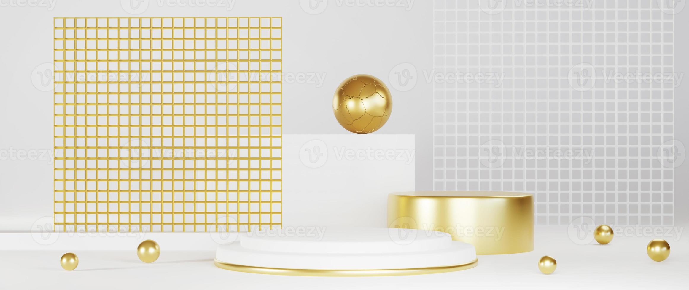 design blanc de luxe minimal avec podium en or photo