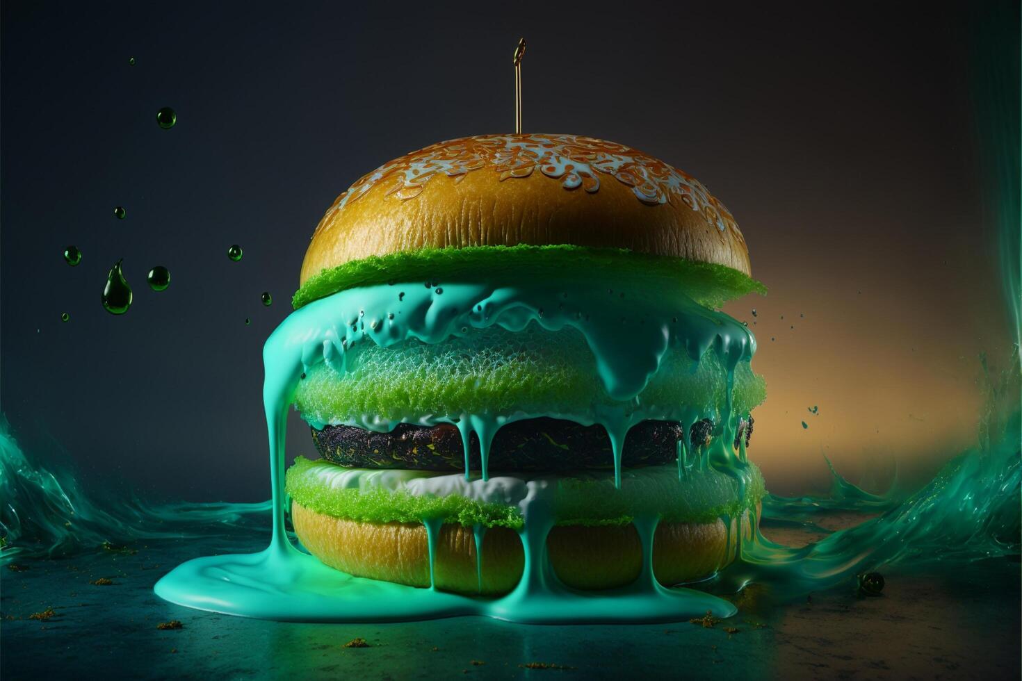 Hamburger couvert dans vert visqueux. génératif ai. photo