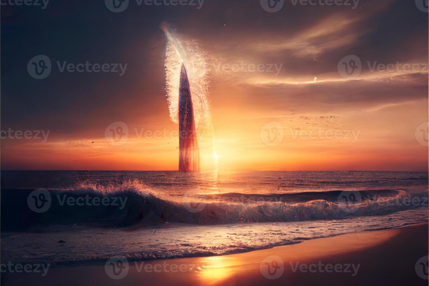 très grand l'eau Fontaine dans le milieu de le océan. génératif ai. photo