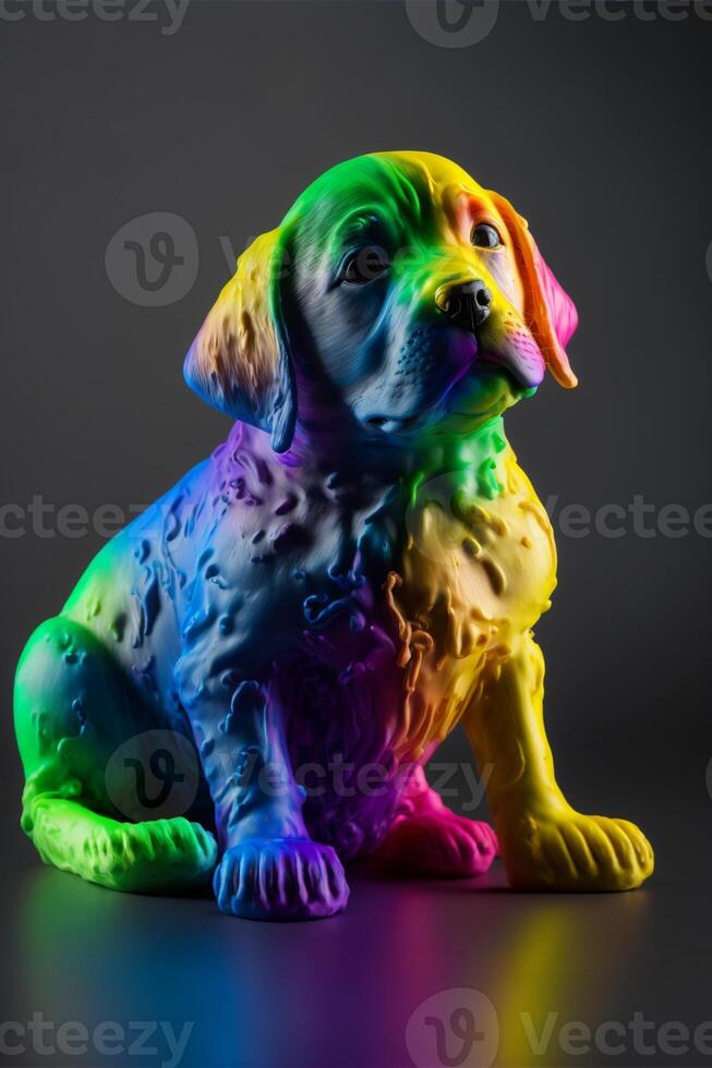 coloré statue de une chien séance sur une tableau. génératif ai. photo