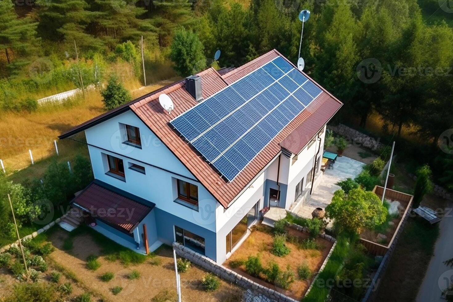 intelligent loger, le toit de le maison de solaire panneaux. génératif ai photo