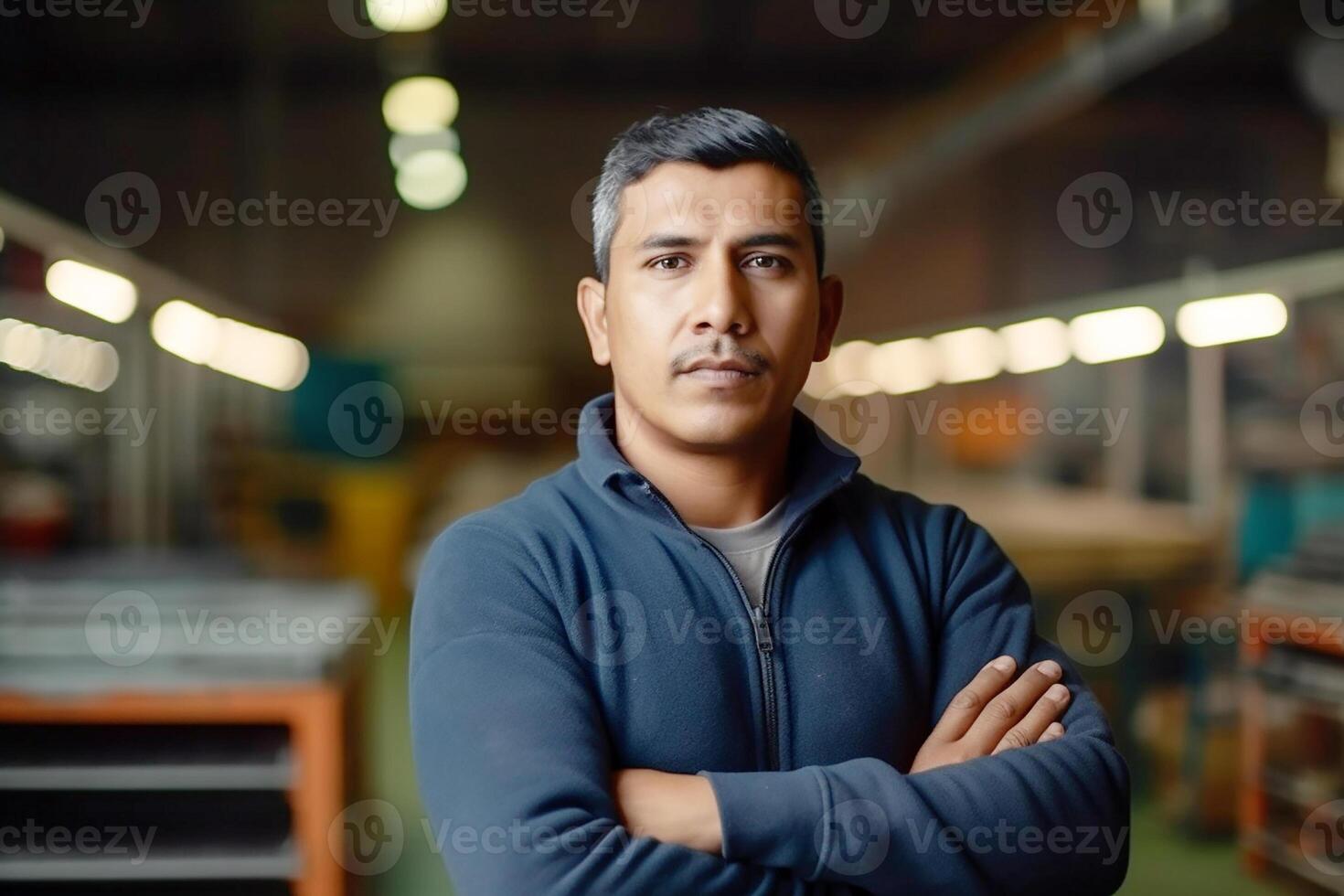 portrait de une âge moyen homme, un entrepreneur à travail. à la recherche à le caméra. génératif ai photo