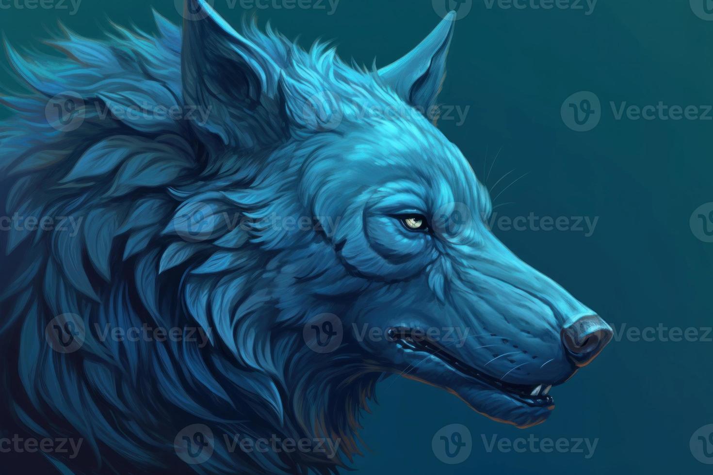 Loup tête dessiner dans bleu. produire ai photo