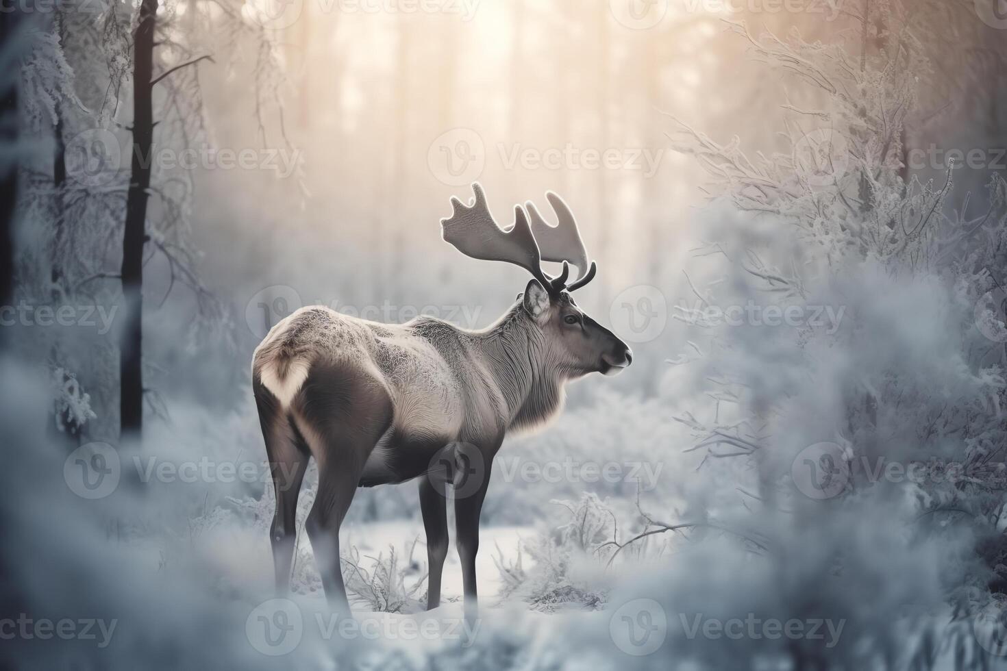 magique renne perdu dans neigeux forêt Noël vacances ai généré photo