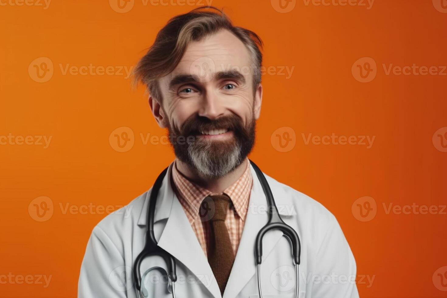 ai génératif souriant Jeune Masculin médecin avec stéthoscope permanent photo