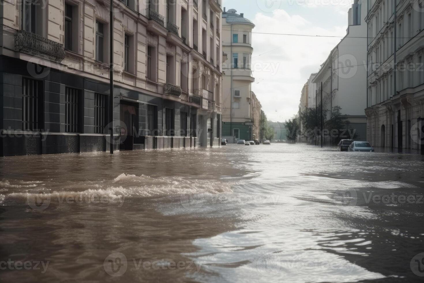 inondation sur le ville rue. génératif ai photo