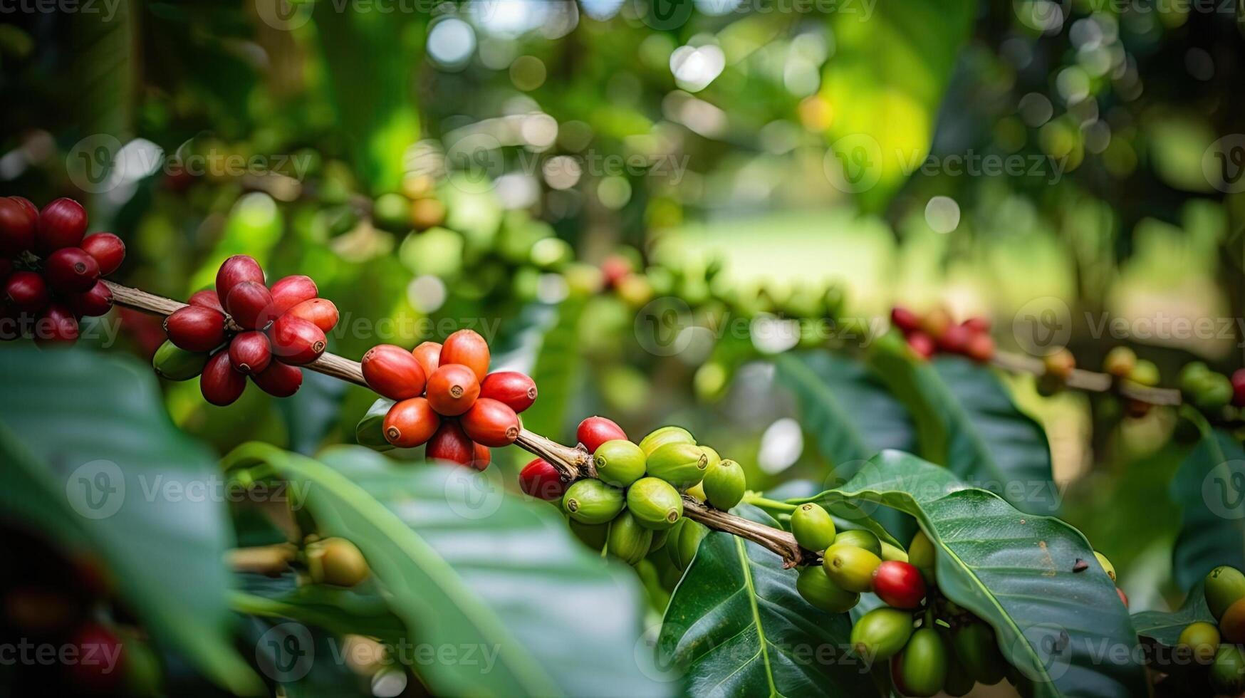 café arbre avec rouge café des haricots sur café plantation. génératif ai photo